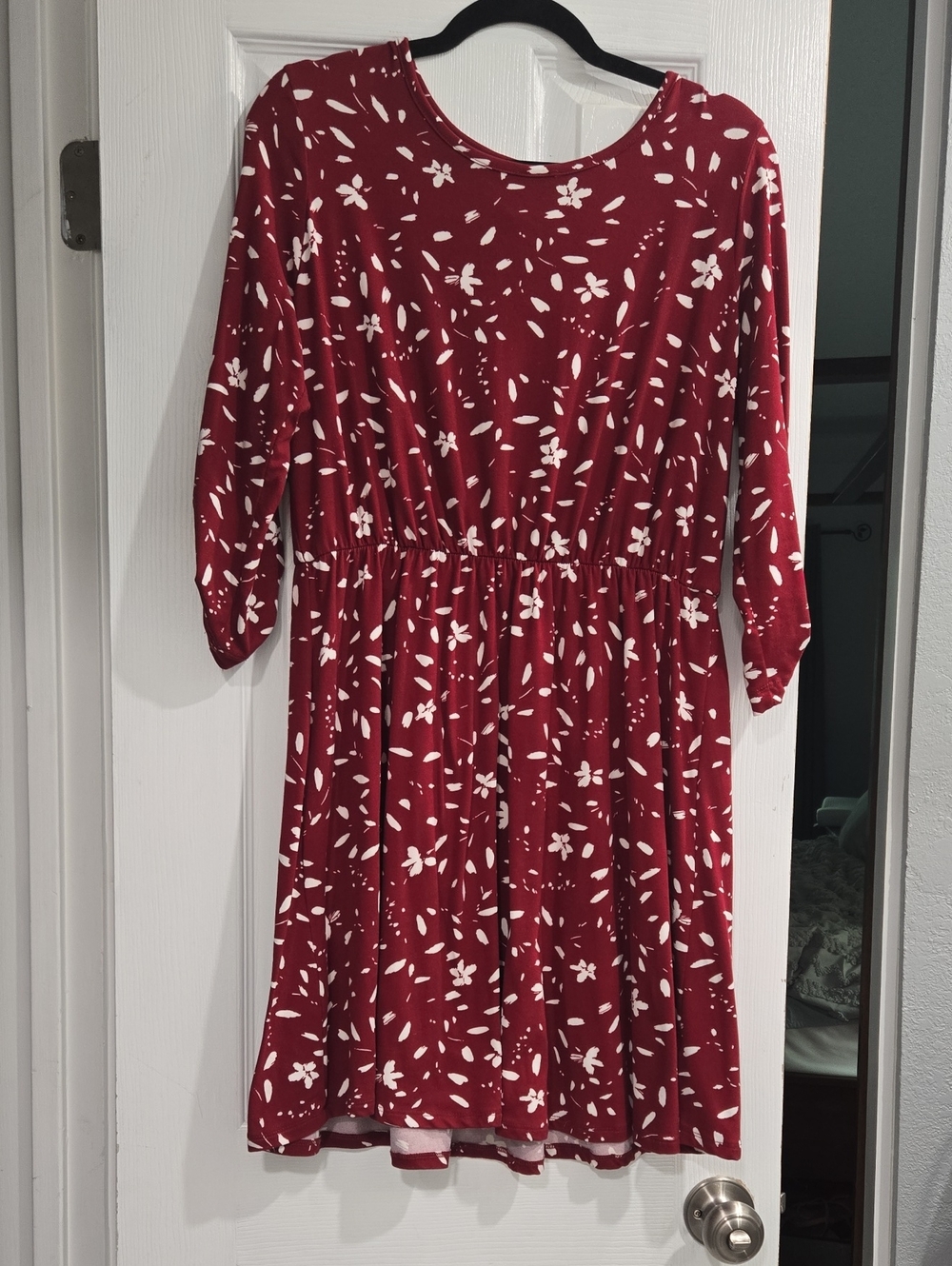 French Grey Burgundy, White and Black Trim Floral Top